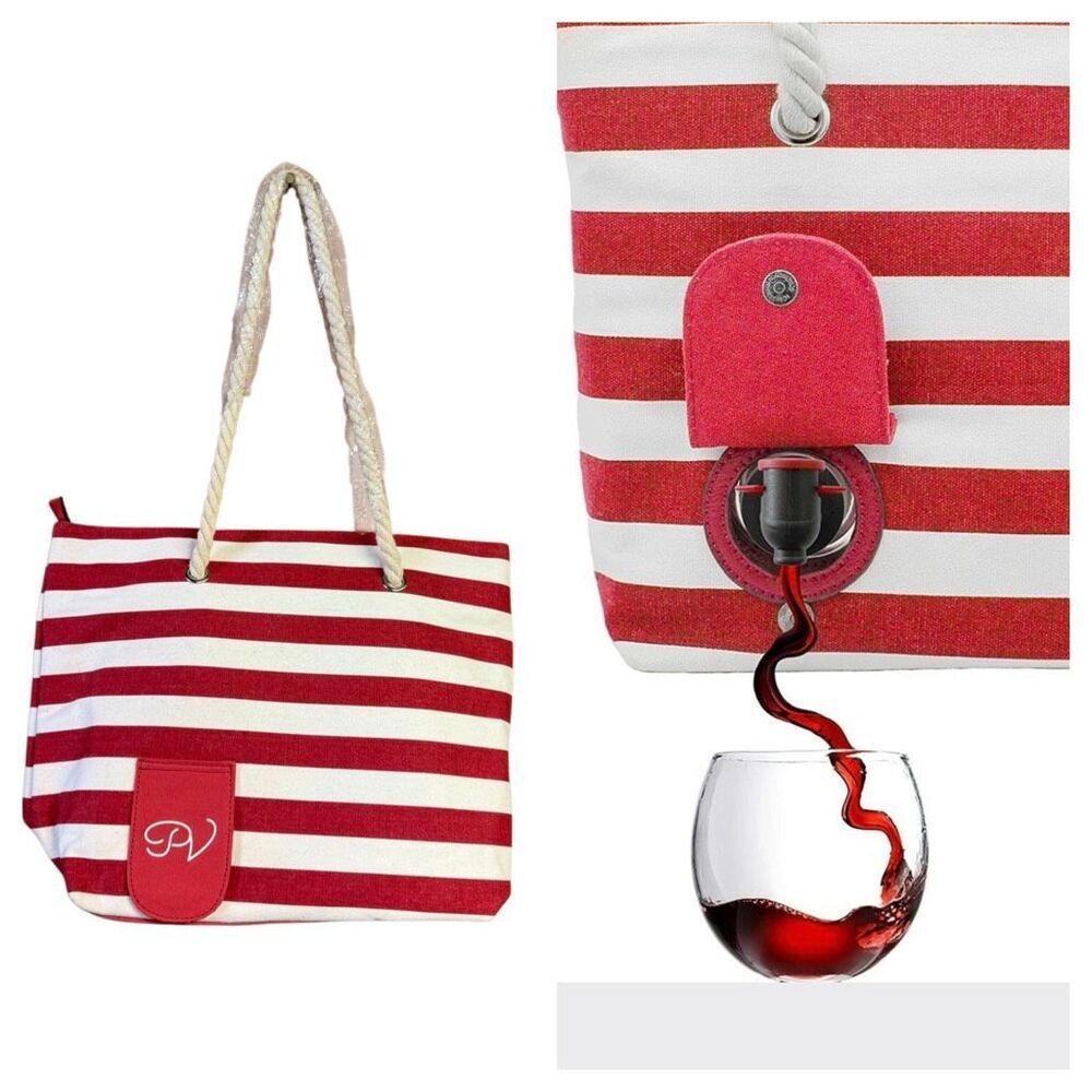 PortoVino beach wine tote Red/White rope handles NWT